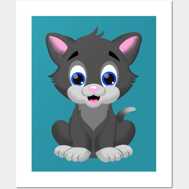 Cat in Cartoon style Wall Art by GreenZebraArt